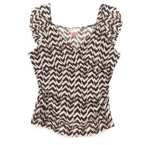 Vintage Nine West Y2K babydoll crossover top womens Size L brown‎ chevron stripe